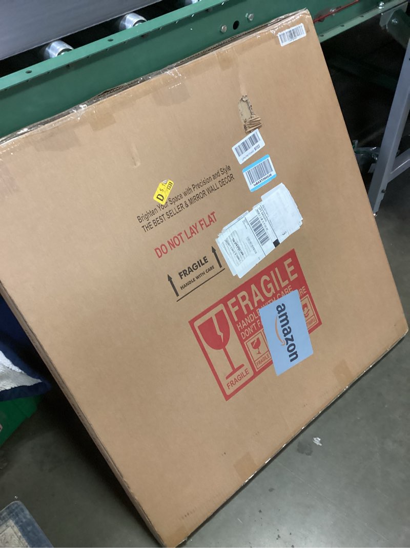 Condition photo showing New/Like New for Farmhouse Round Wood Mirror 30 Inch, Rustic Boho Circle Decorative Mirrors for Bathroom, Living Room, Entryway, Bedroom, Hallway Circle 30 in