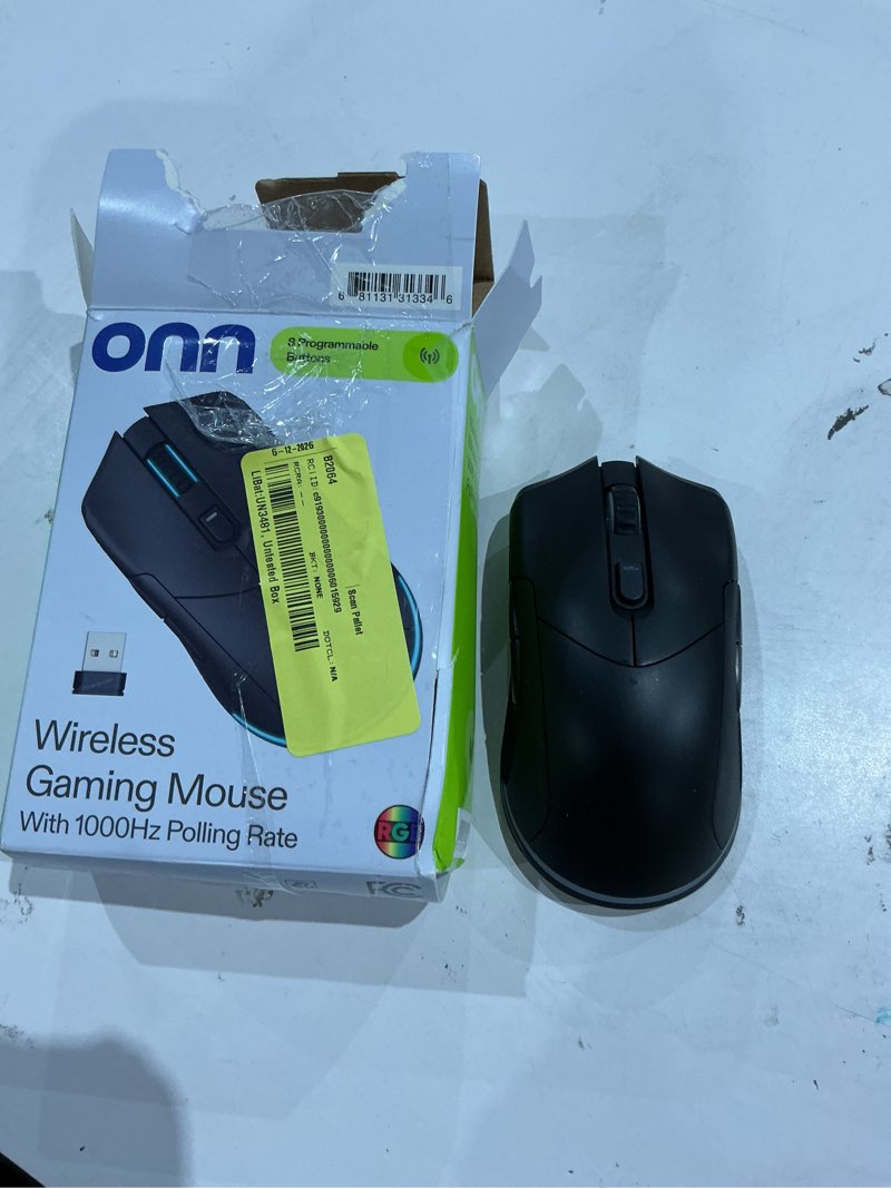 Condition photo showing As Is for onn rechargeable wireless gaming mouse with led lighting, 8 programmable buttons