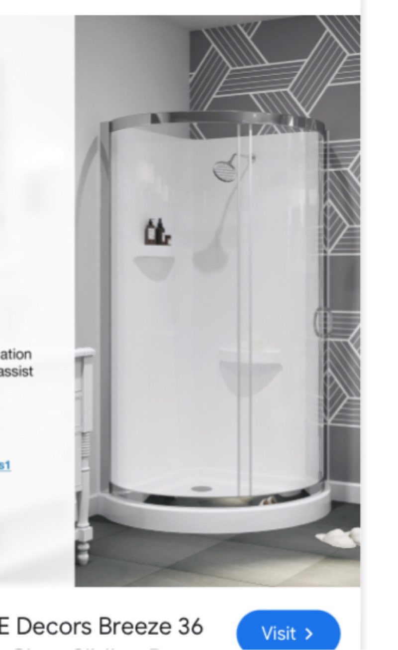 Breeze 36 in corner shower sliding door with walls and base