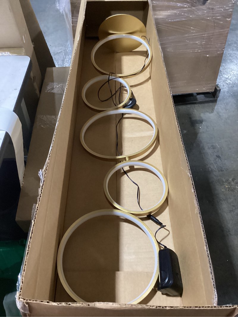 Condition photo showing New/Like New for NUÜR 43.3" Modern Floor Lamp, LED Floor Lamp for Living Room, Dimmable, Circle Standing Lamp, Energy-Saving, Unique Lamp for Bedroom, Office, Home 5 Circle Floor Lamp