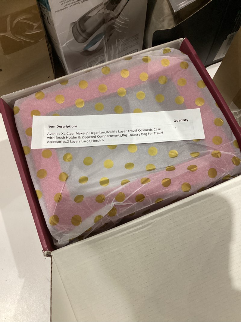 Condition photo showing New/Like New for Aveniee XL Clear Makeup Organizer,Double Layer Travel Cosmetic Case with Brush Holder & Zippered Compartments,Big Toiletry Bag for Travel Accessories,2 Layers Large,Hotpink PitayaPink Dual Layer Large