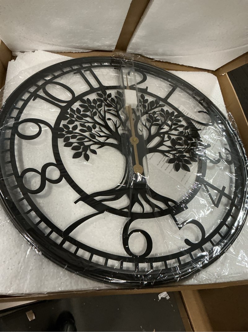 Condition photo showing Good Condition for Big Wall Clock - Wall Clocks for Living Room Decor, Quiet and No Ticking Suitable for Wall Decor, Living Room Decoration, Kitchen Decoration Black Tree of Life Concave Convex Border 24in