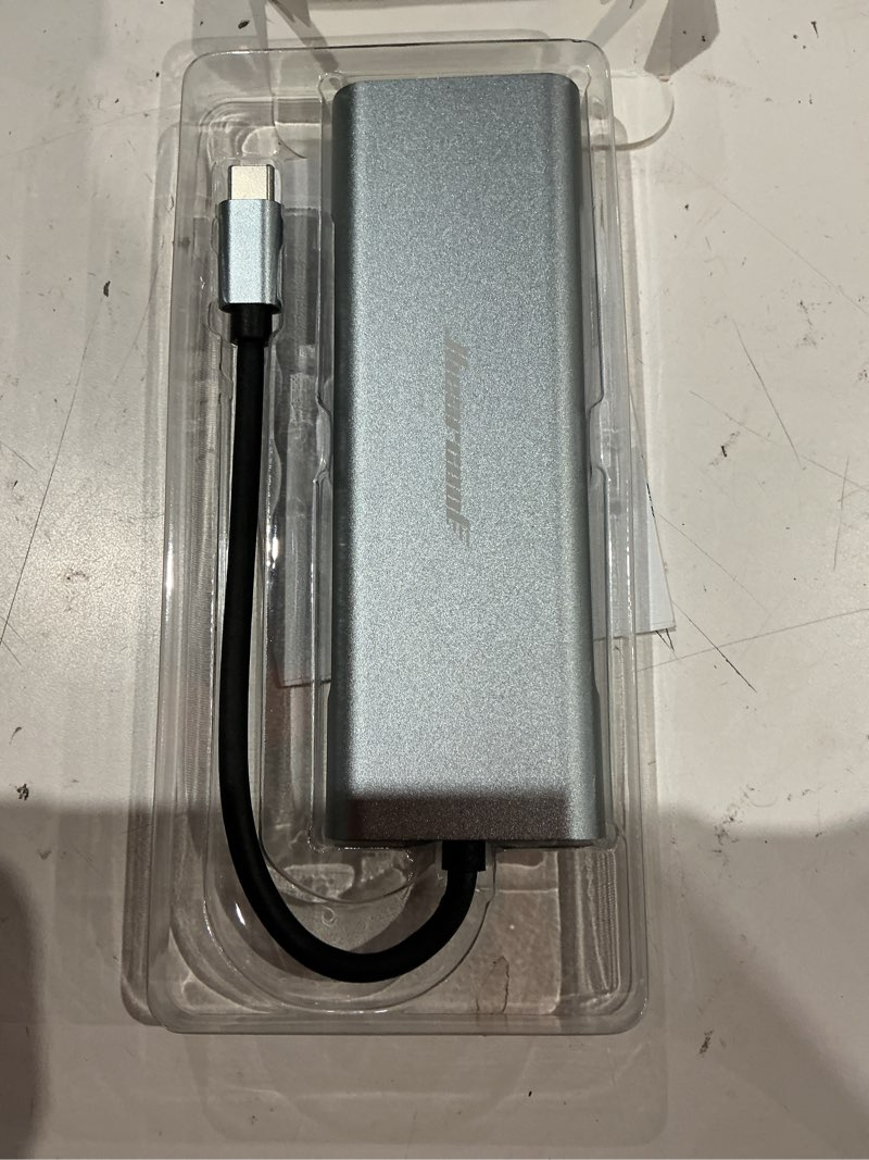 Condition photo showing As Is for hiearcool usb c hub ethernet 8-in-1, 4k@60hz usb-c to hdmi multiport adapter with 1gbps rj45, 100w pd, 3 usb 3.0, sd/tf, compatible for macbook pro/air, dell, lenovo laptops grey