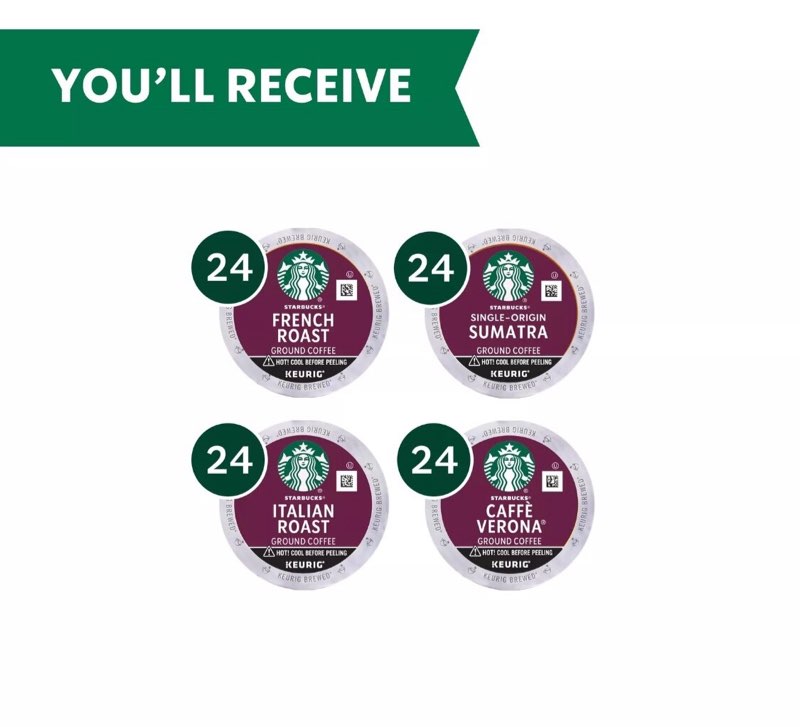 ((best by/jan/05/2026))starbucks dark roast k-cup coffee pods variety pack 100% arabica, 96ct