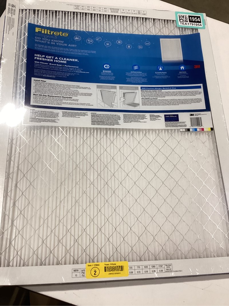 Condition photo showing New/Like New for Filtrete 20 x 25 x 1 MERV 13 1900 MPR Premium Allergen, Bacteria and Virus Electrostatic pleated