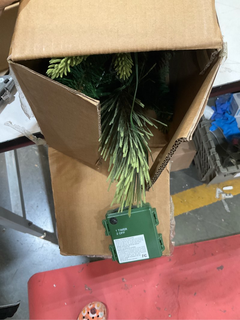 Condition photo showing Good Condition for national tree company 9 ft pre-lit carolina pine artificial christmas garland, christmas decoration with pinecones, 100 warm white led lights, 240 tips, timer, green battery operated tree