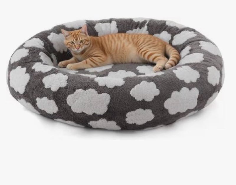 JOEJOY Jacquard Cloud Square Anti-Slip Bottom Dog & Cat Bed with Removable Cover, Grey, Small