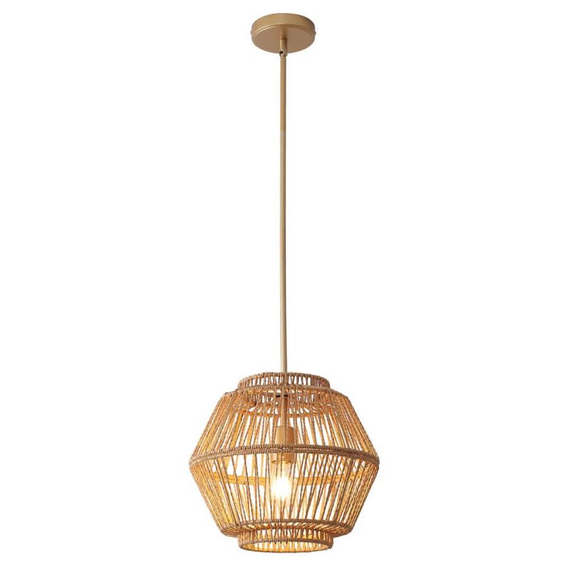 LWYTJO 1-Light 12.6 in. W Brass Globe Pendant Light With Handwoven natural rattan 
