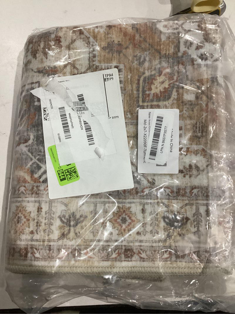 Condition photo showing New/Like New for Madane Kitchen Runner Rug - 2x7 Runner Rugs with Rubber Backing Non Slip Vintage Washable Rug Runner Ultra-Thin Throw Carpet Runners for Hallways Bedroom Laundry Room (2'x7', Turmeric/Grey) Turmeric/Grey 2' x 7' (Runner)