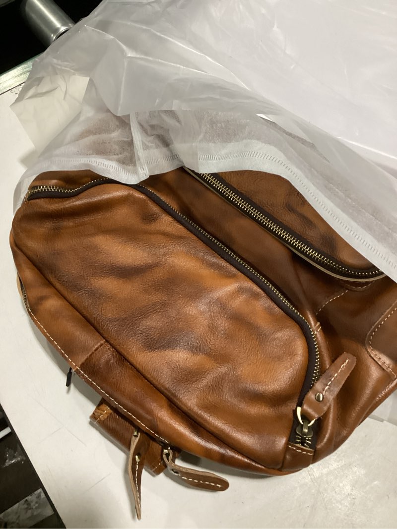 Condition photo showing Good Condition for lannsyne vegetable tanned leather backpack for men, 17" laptop backpack, casual outdoor business travel rucksack, ykk zippers orange