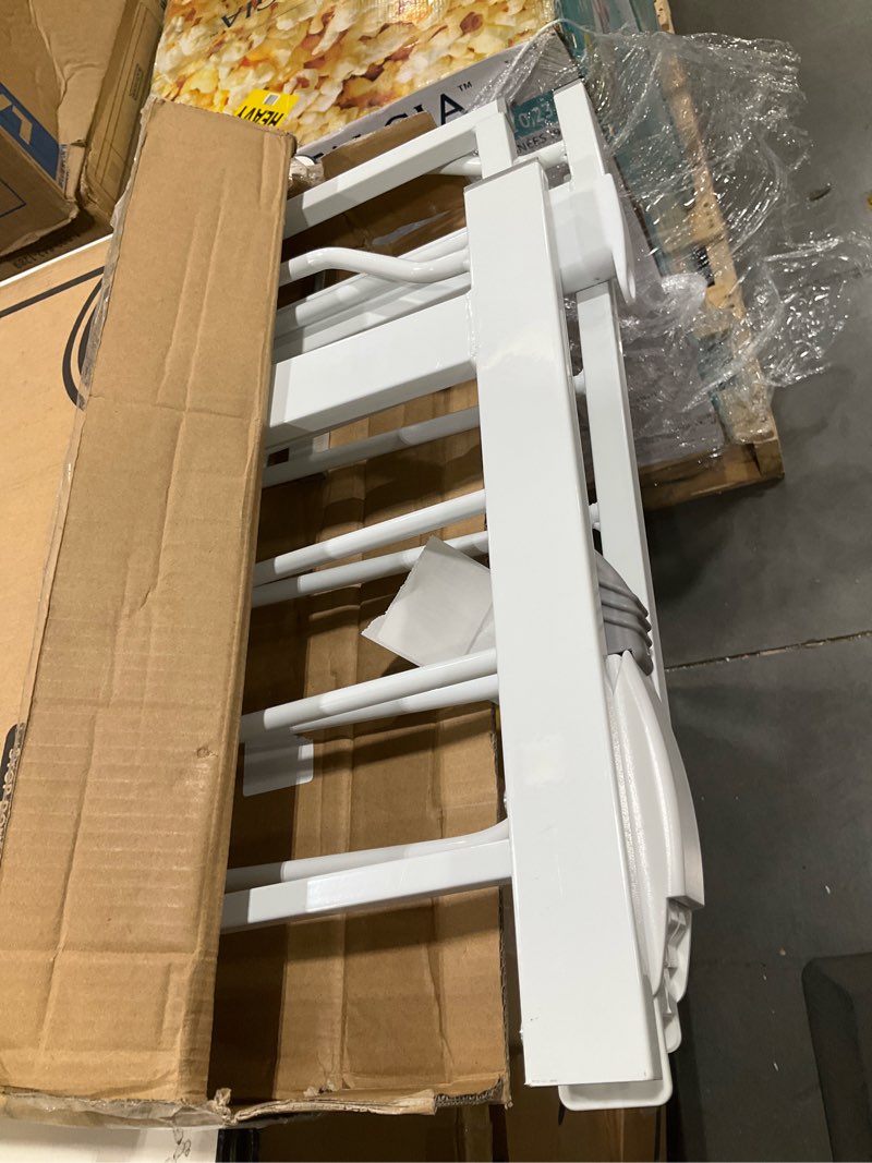 Condition photo showing As Is for regalo safety 36" extra tall and 49" wide baby gate for doorways & bottom of stairs, pressure mounted walk through baby gate for toddlers & pets, tested & safe, american designed, american owned white 29-49"w x 36"h