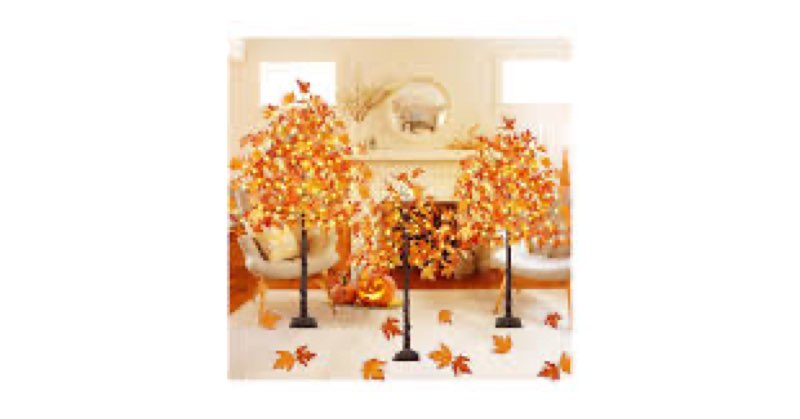 set of 3 pre-lit artificial lighted maple tree with timer, 4ft 5ft and 6ft 300 led warm white light 