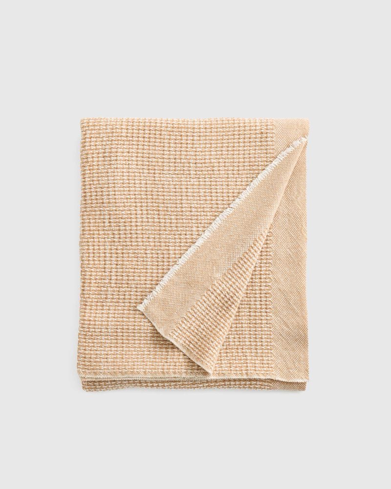cashmere wool patterned throw in camel