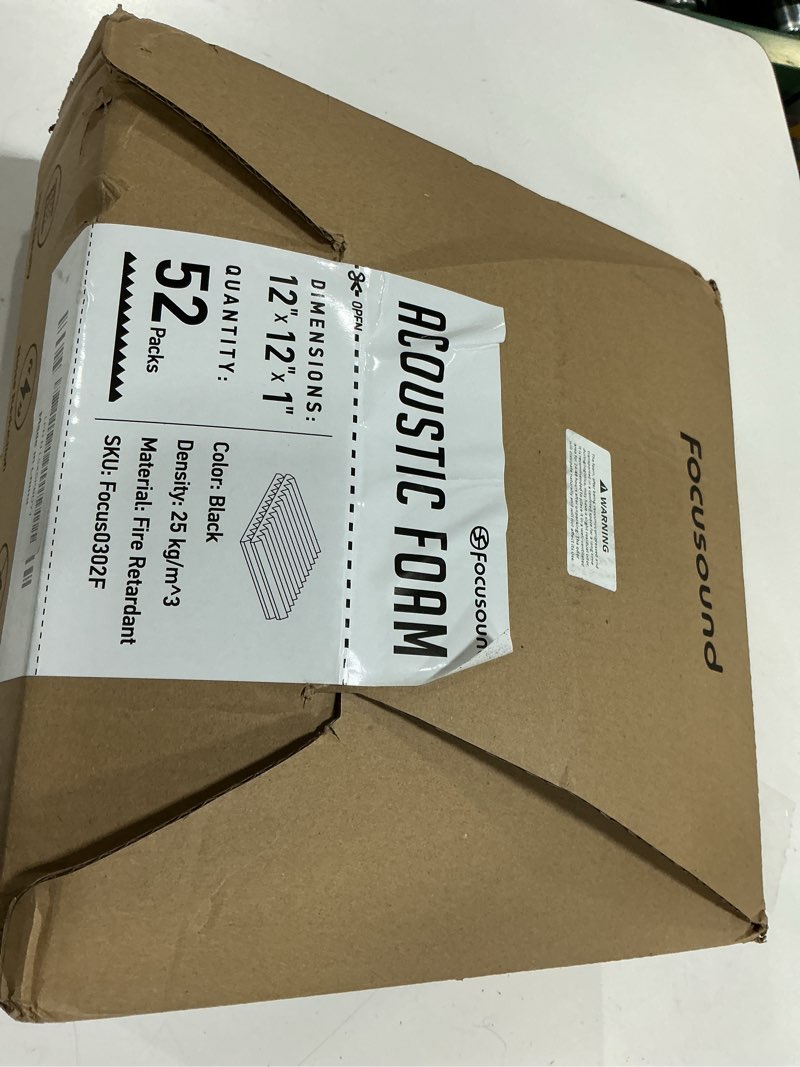 Condition photo showing New/Like New for Focusound 52 Pack Acoustic Foam Panels 1" x 12" x 12" Sound Proof Foam Panles Soundproofing Noise Cancelling Wedge Panels for Home Office Recoding Studio with 300PCS Double-Side Adhesive