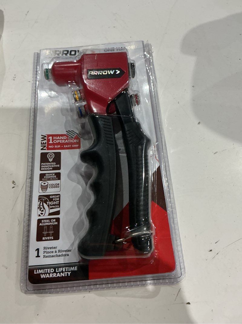 Condition photo showing As Is for arrow heavy-duty one-handed rivet tool kit with color-coded quick change heads - ideal for automotive, watercraft, and home repair projects
