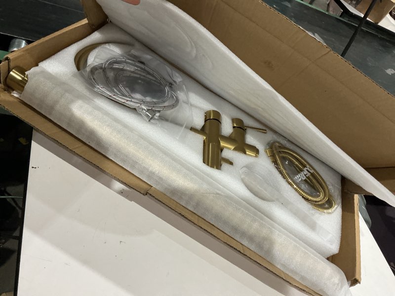 Condition photo showing As Is for freestanding bathtub faucet, floor mount bathtub faucet freestanding tub faucet standing bathtub filler, high-flow bath shower faucet with handheld sprinkler, chrome plated, brass