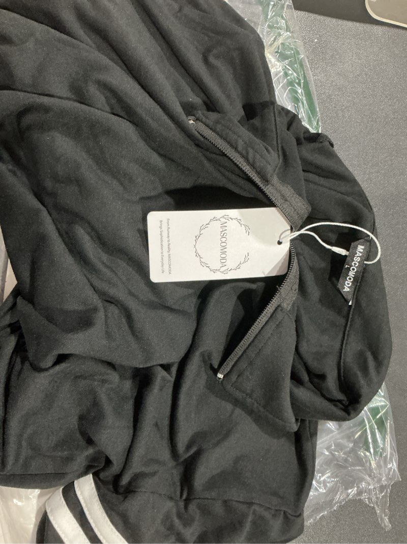 Condition photo showing Good Condition for (incomplete) mascomoda 2 piece outfits for women 2026 summer casual quarter zip short sleeve tops long pants tracksuit jogger lounge sets black large