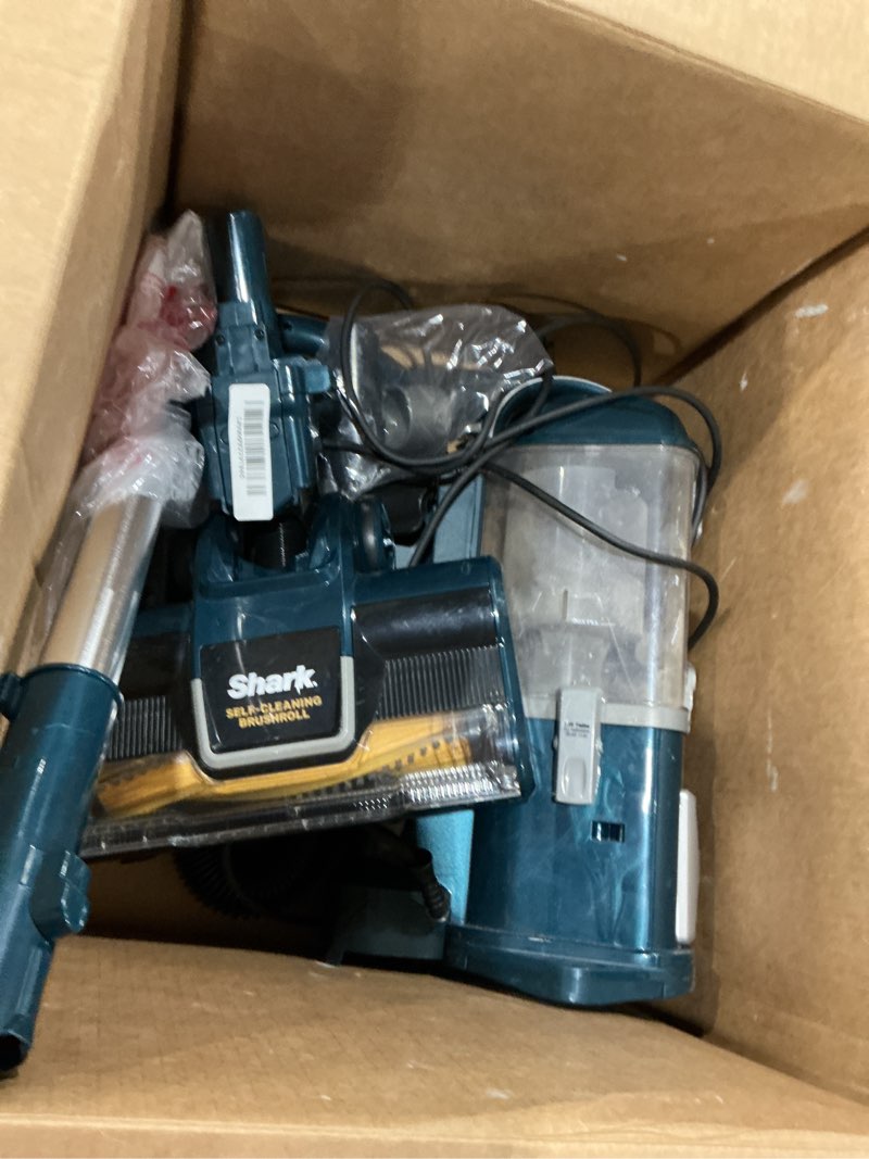 Condition photo showing As Is for shark upright vacuum, navigator lift-away with self-cleaning brushroll, hepa filter, swivel steering, upholstery tool & pet crevice tool, perfect for pets & multi-surface, teal, zu503amz