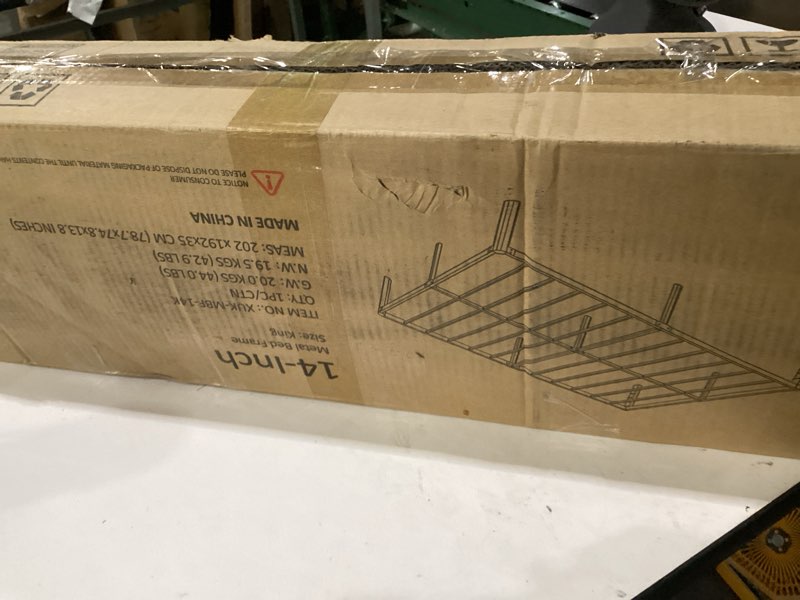 Condition photo showing As Is for 14 inch metal bed frame, king size 