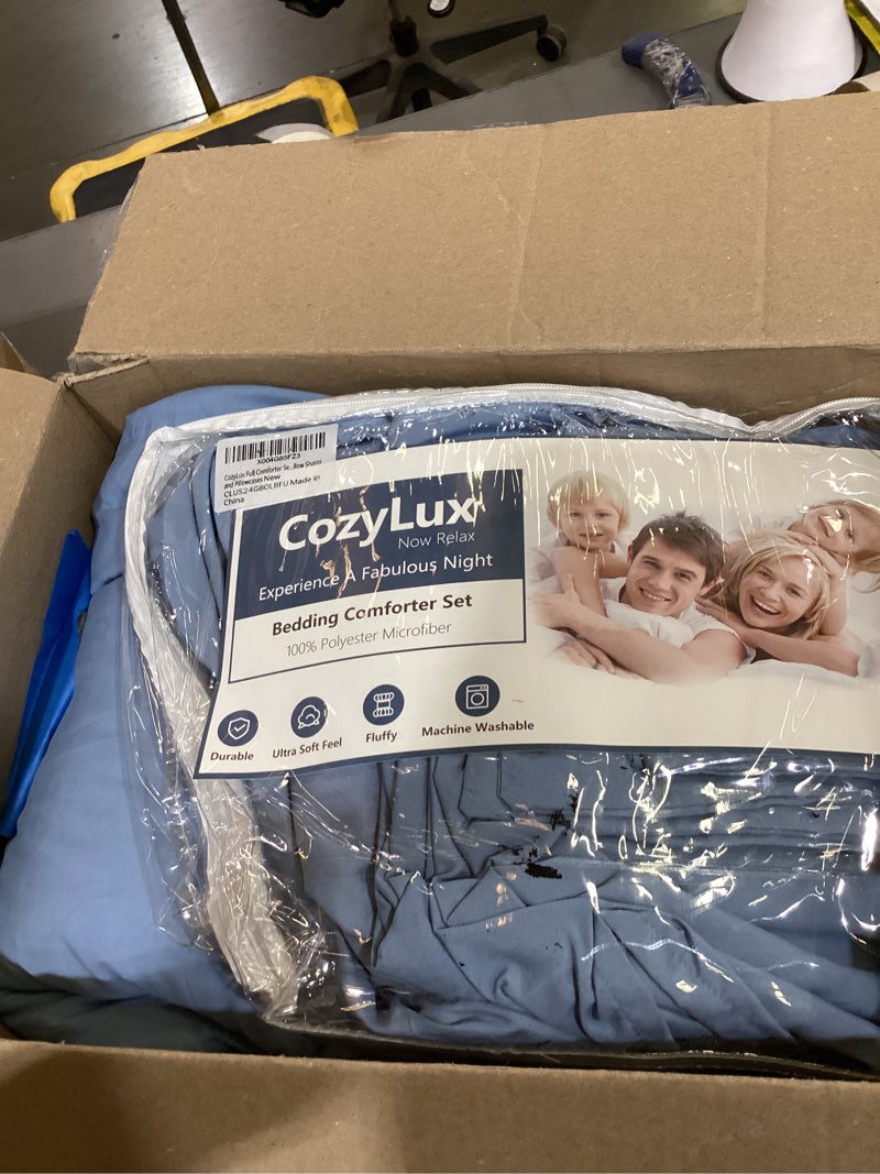 Condition photo showing Good Condition for cozylux full comforter set grayish blue, 7 pieces bed in a bag bedding comforter set with sheets, all season boho 7pc bed sets with comforter, fitted sheets, flat sheets, pillow shams and pillowcases grayish blue full