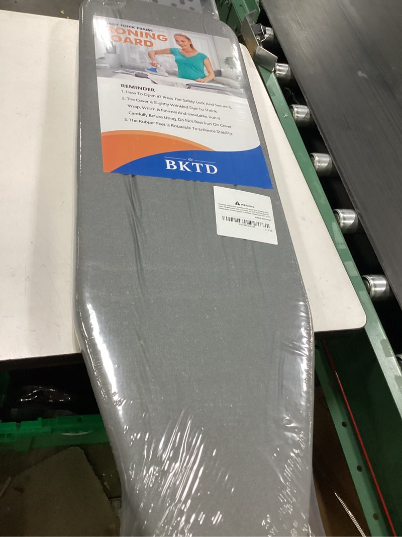 Condition photo showing New/Like New for ironing board, heat resistant cover iron board with steam rest, non-slip foldable ironing stand. heavy sturdy metal frame legs iron stand(13 * 34 * 53 inches) (silver gray)