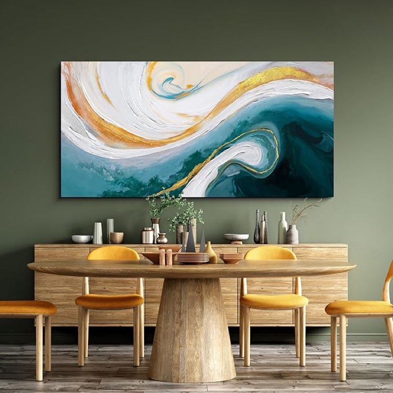 XLSJERST Blueand White Abstract Wall Art - Canvas Wall Art for Living Room Bedroom Modern Gold Ink Painting Style Picture Artwork for Wall Decor Size 24x48 Inches 48L\" x 24W\" Blue and White