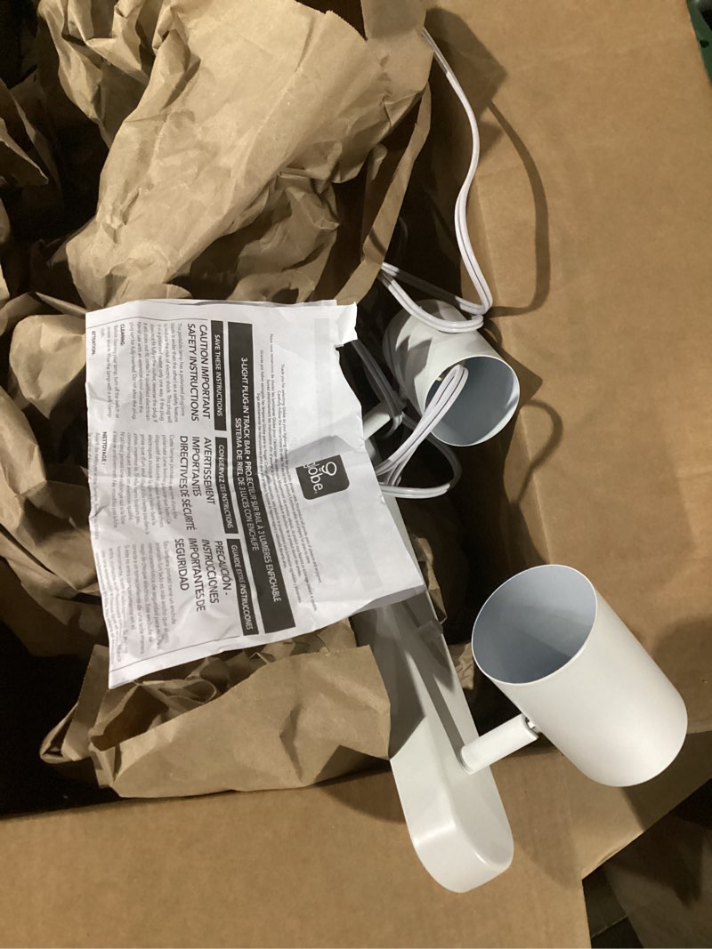 Condition photo showing Good Condition for Plug in Track Lighting, 3 Light Ceiling Lighting Kit, White 3 Way Modern Wall Spotlight, 15 FT Cord,Flexibly Rotatable Complete Light Kits for Kitchen Cabinet Gallery Bar Living Room?No Bulb?