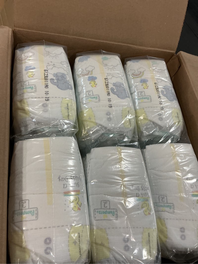 Condition photo showing New/Like New for pampers swaddlers diapers, size 2 (10-22 lbs), 186 count, absorbent, keeps baby dry and comfortable, skin safe disposable baby diaper (packaging may vary) size 2 186