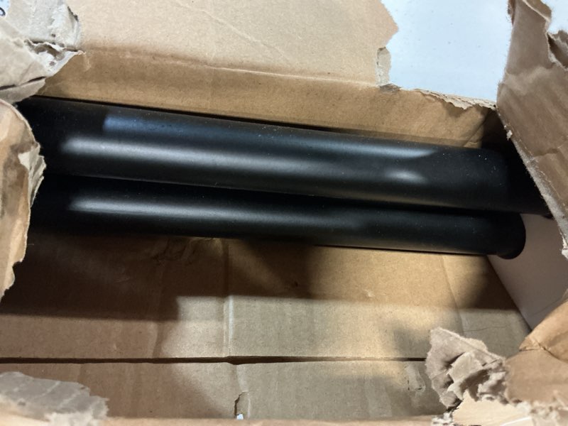 Condition photo showing As Is for black curtain rod-euplar 1 inch long curtain rod with decorative square finials, 72-144 inch adjustable window curtain rods for living room,kitchen 72-144" black