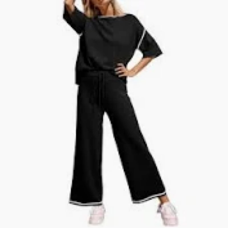 RUBZOOF Two Piece Outfits for Women 2025 Fashion Lounge Sets Wide Leg Pants 2 Piece Summer Outfits S