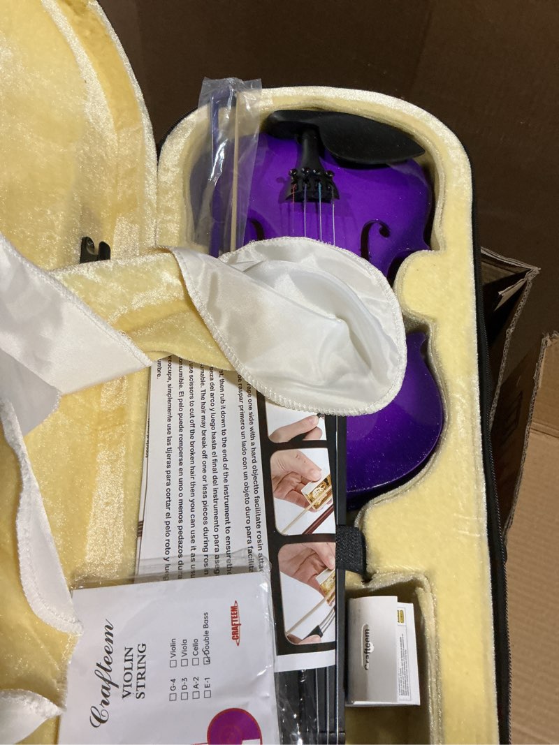 Condition photo showing Good Condition for crafteem 1/2 fiddle purple colored premium violin outfit for beginners adults kids with 5 color fingering tape- handcrafted student beginner violin. (purple, 1/2) 1/2 purple
