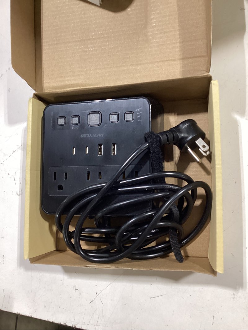 Condition photo showing Good Condition for jackyled alarm clock with 4 usb chargers power strip 3 outlets 1700j surge protector nightstand dimmable digital clock with dual alarm and snooze function for bedroom, full screen led display black