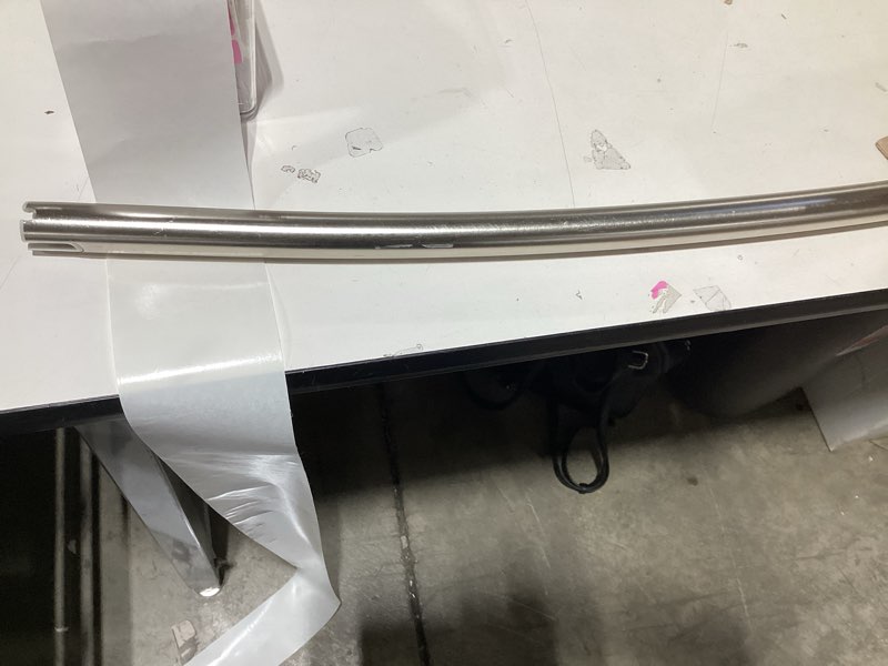 Condition photo showing As Is for zenna home rustproof curved shower curtain rod, no drill tension or permanent mount adjustable curved shower rod for bathroom, easy install, rounded for extra room, 50 to 72 inches, brushed nickel