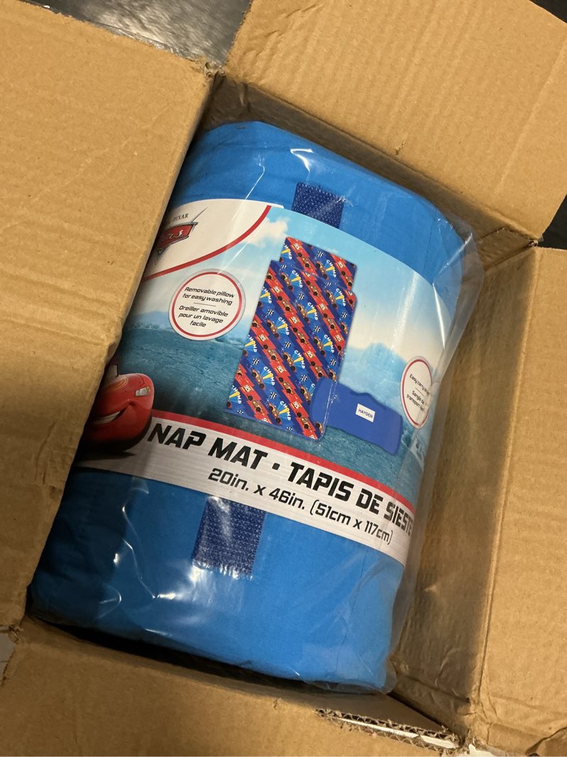 Condition photo showing Good Condition for jay franco kids nap mat with embedded pillow & blanket – soft 46"x20" microfiber sleeping bag with name tag & handle for school, travel, sleepover multi - cars