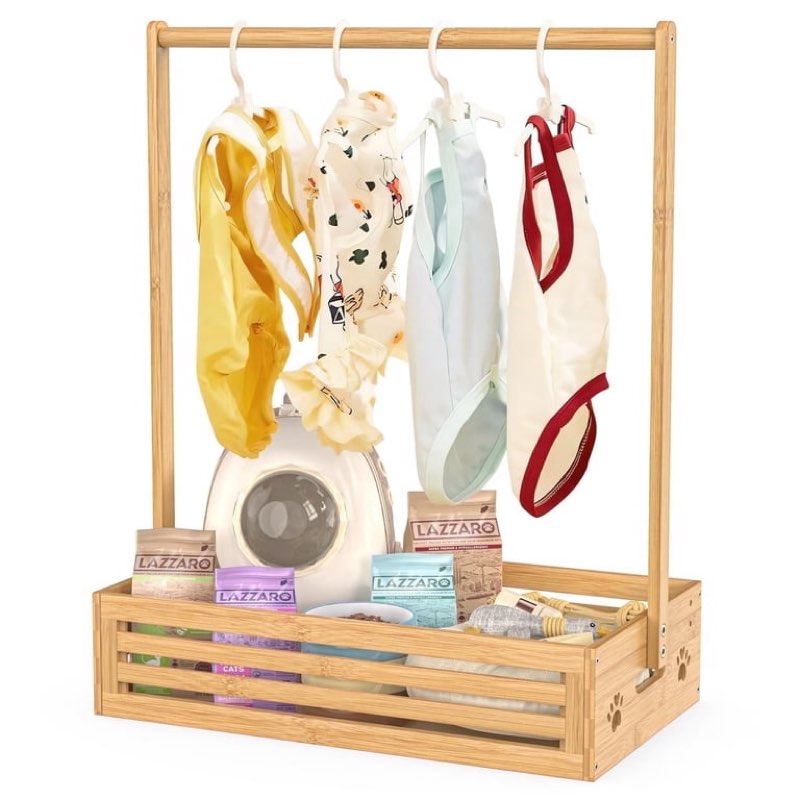 INCOMPLETE . BAMBOOHOMIE Natural Bamboo Portable Baby Clothes Rack for Hanging Clothes Room