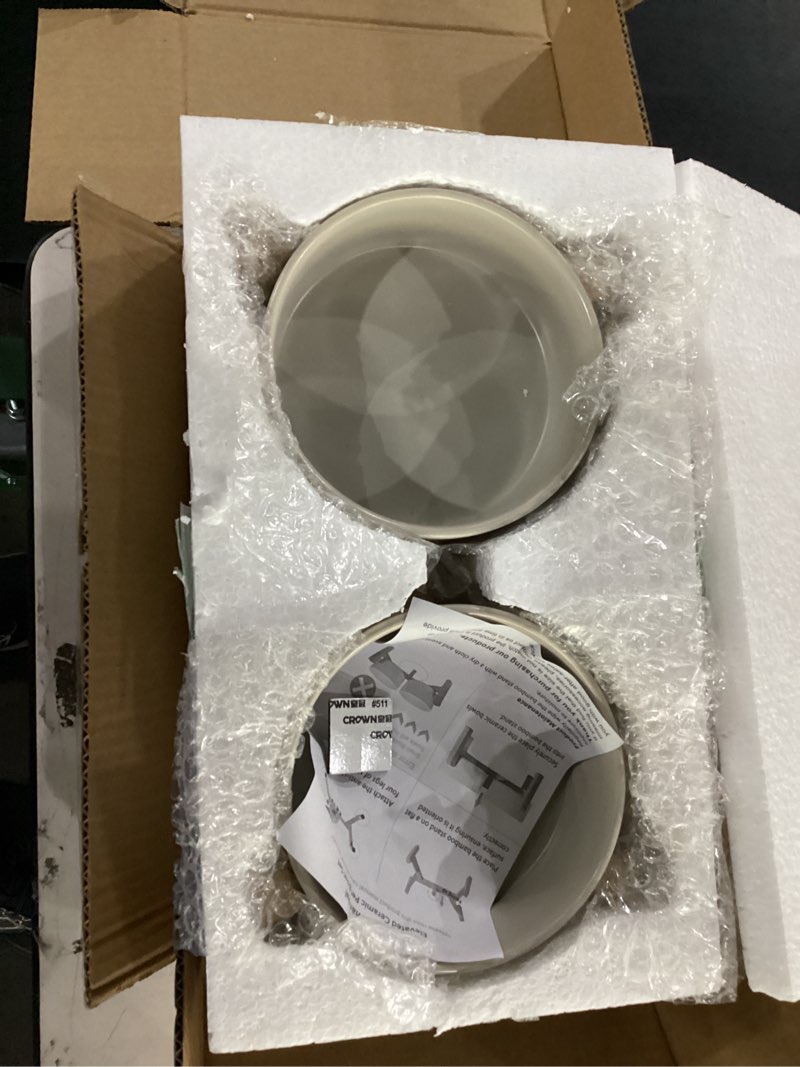 Condition photo showing Good Condition for elevated ceramic dog bowl set - raised feeding bowls with non-slip bamboo stand - small pet dishes for food and water - ideal for cats and puppies - 16.23 oz - 2 cups - 480 ml small grey