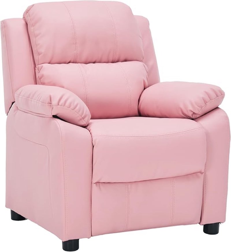 JC Home Macaron Kids Reclining Chair Leather Recliner Sofa Push Back Toddler Youth Children Child Ages 2-8