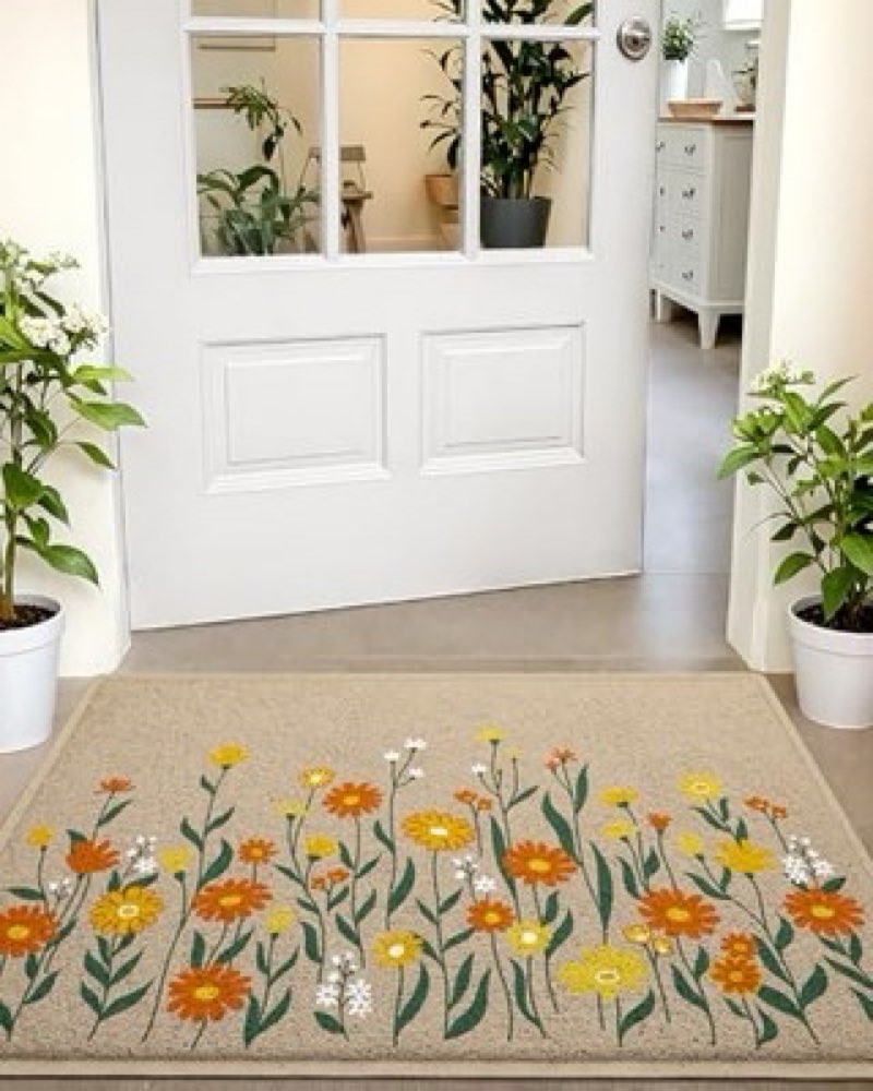 LUMI Spring Floral Door Mat, Low Profile Thin Mesh Doormats, Dirt Trapper Stain Resistant Welcome Ma