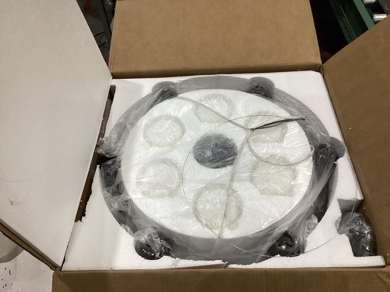 Condition photo showing As Is for 6-Light Farmhose Chandelier for Dining Room Light Fixture Faux Wood Kitchen Pendant Light Round Rustic Ceiling Hanging Lighting with Glass Globes Adjustable Height Metal E26 Wooden 6-Light