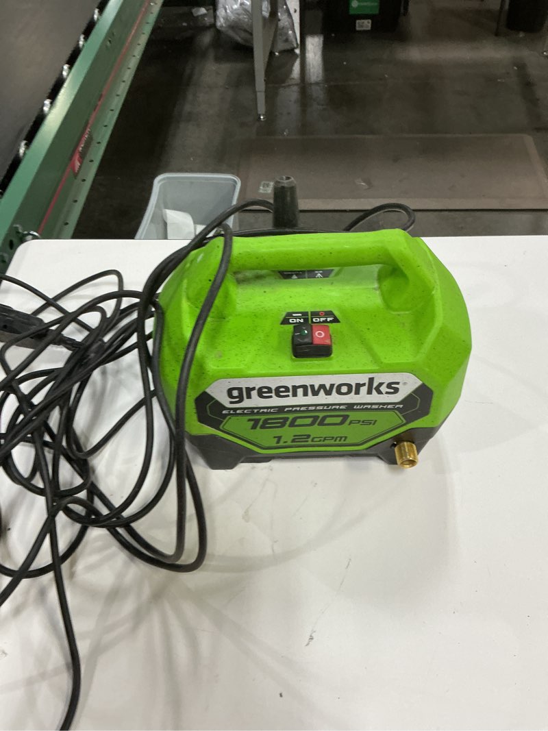 Condition photo showing As Is for Greenworks 1800 PSI (1.1 GPM) Electric Pressure Washer PWMA Certified 1800PSI?Handle? 1800PSI