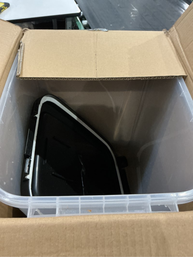 Condition photo showing As Is for (used, incomplete, missing pieces)amazon basics pet food storage container set, 30lbs and 10lbs with scoop, for dogs and cats 30lbs+10lbs 1