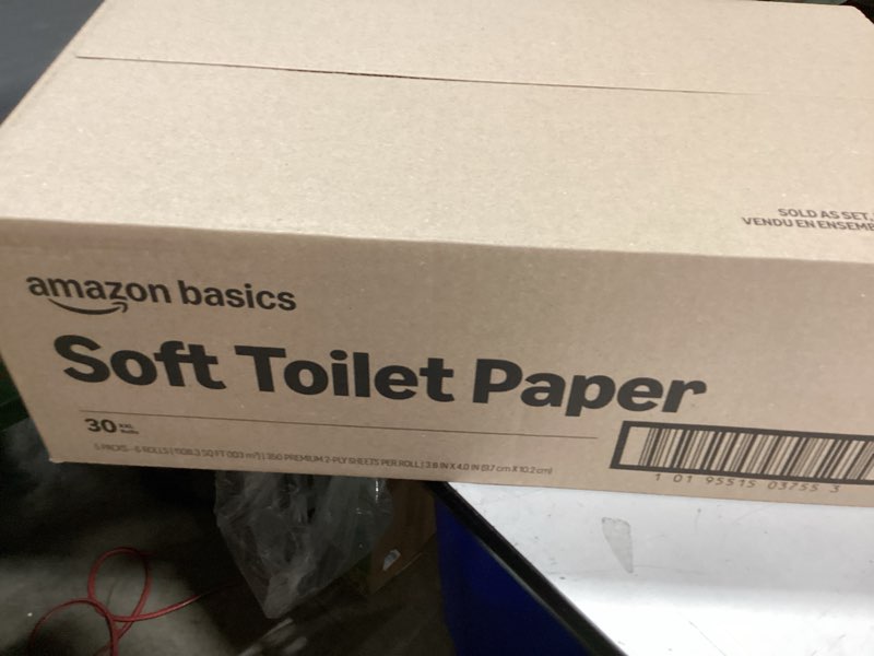 Condition photo showing New/Like New for amazon basics 2-ply soft toilet paper, 30 rolls (5 packs of 6), 350 sheets per roll, septic safe, equivalent to 185 regular rolls 350 sheet (pack of 30)