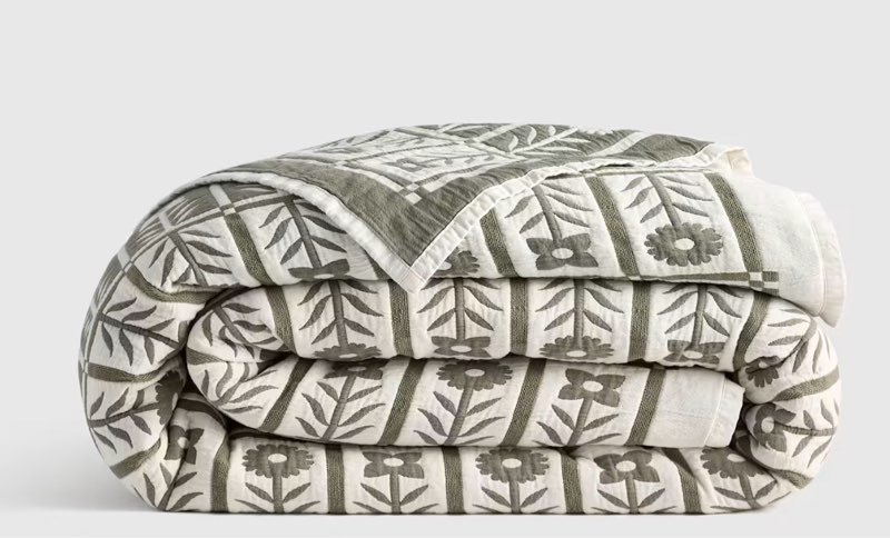 quince organic cotton jacquard floral coverlet twin dried sage 