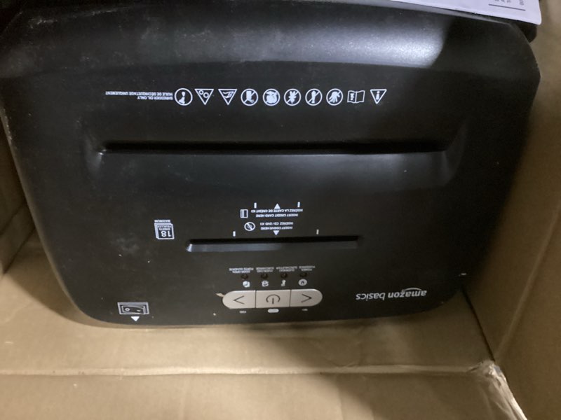 Condition photo showing Good Condition for Amazon Basics 18 Sheet Cross Cut Paper, CD, and Credit Card Shredder, Black
