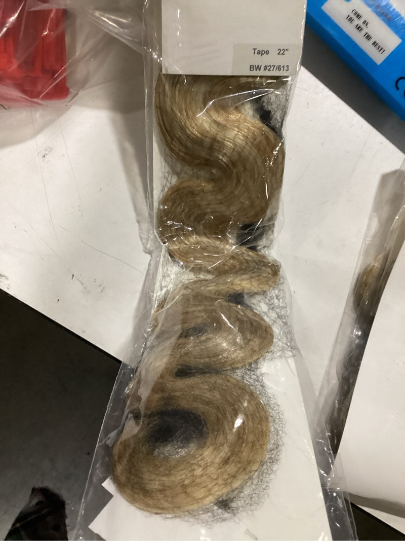 Condition photo showing New/Like New for body wave highlights balayage tape in hair extensions ombre honey blonde to bleach blonde tape ins extensions 100% remy human hair 22 inch wavy 60grams/20pcs seamless soft silky weft 22 inch-2.1 ounce #27/613