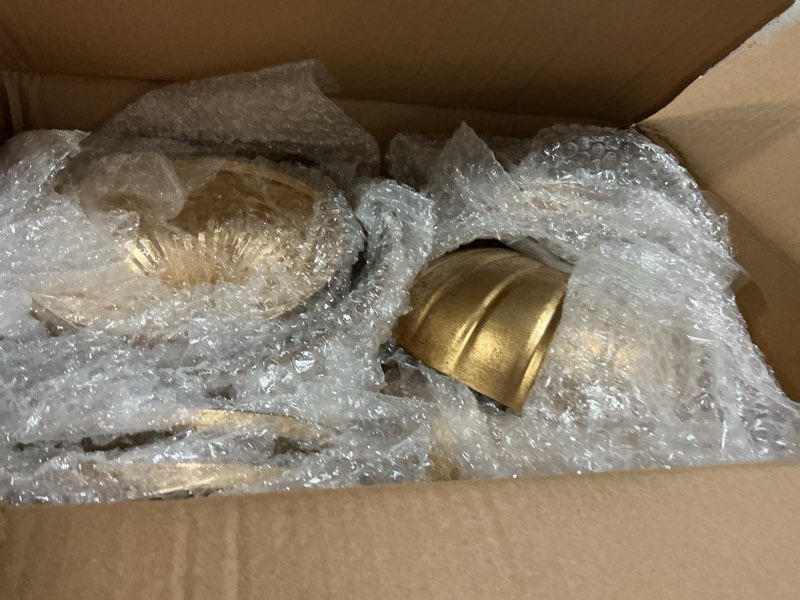 Condition photo showing Good Condition for nuptio gold compote vase for centerpiece: 8.5" wide short pedestal footed bowl for flowers - distressed brass urn for decorative wedding table set of 10