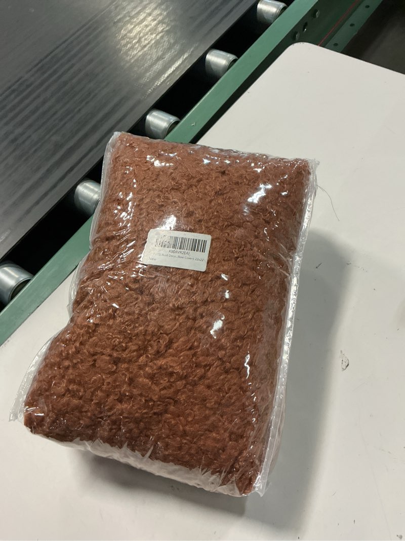 Condition photo showing New/Like New for futei pack of 2 decorative throw pillow covers 22x22 inch,soft fluffy faux wool fur boucle textured cushion case,modern home decor for couch bed living room office,rust rust 22" x 22" (pack of 2)