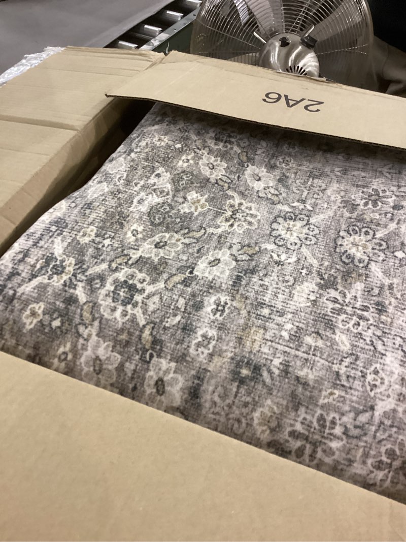 Condition photo showing As Is for Washable Area Rugs for Living Room: 8x10 Bedroom Area Rug Boho Vintage Rugs Stain Resistant Non Slip Low Pile Soft Lightweight Carpet for Kitchen Dining Room Farmhouse Nursery Kids Room 8' x 10' (Rectangular) Brown Grey Cream