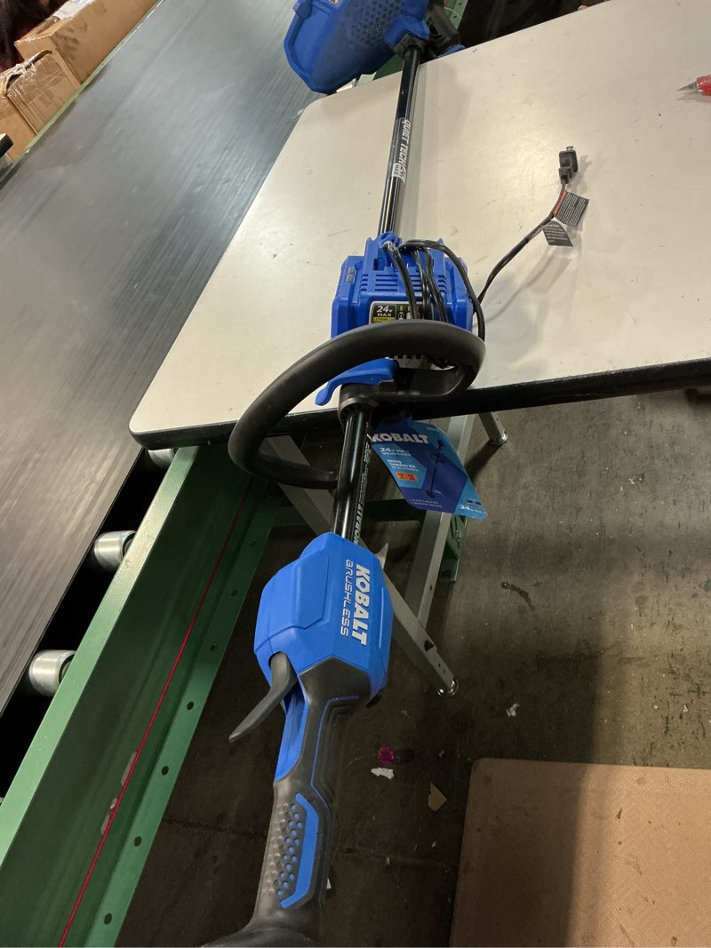 Condition photo showing As Is for (incomplete )kobalt quiet tech 24-volt 15-in straight shaft battery string trimmer 4 ah (battery included) (charger included)