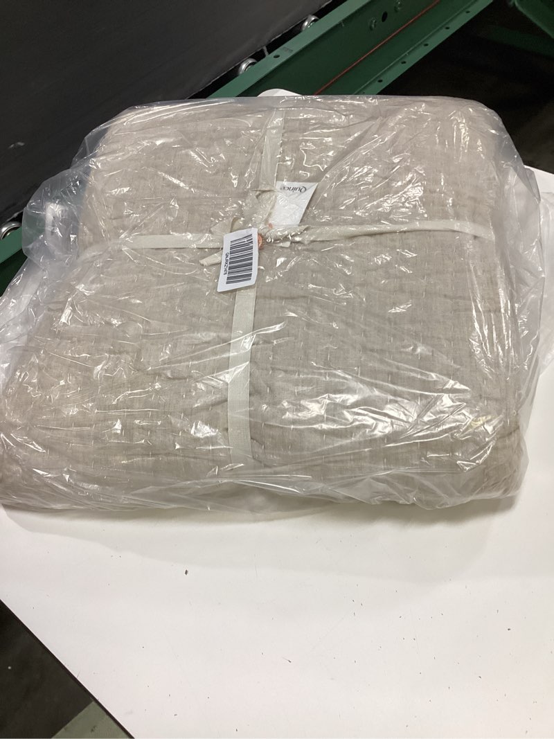 Condition photo showing Good Condition for quince european linen cotton stitch quilt, twin, natural
